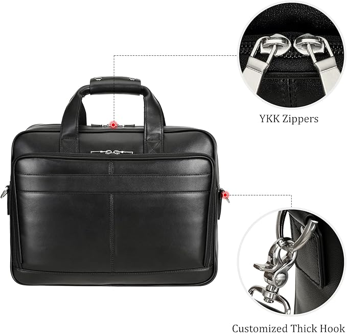 Polare Full Grain Leather 16.5'' Laptop Bag Briefcase for Men Business Messenger Work Bag Fits 15.6'' Laptop