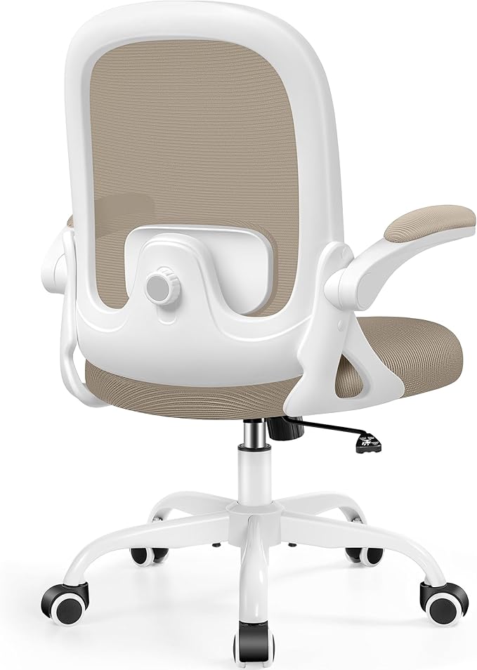 Office Chair Ergonomic Desk Chair with Adjustable 3D Lumbar Support and Height, Comfy Mesh Computer Chair with Flip-up Armrests, Swivel Rolling Task Chair with Wheels for Home Office (Khaki)