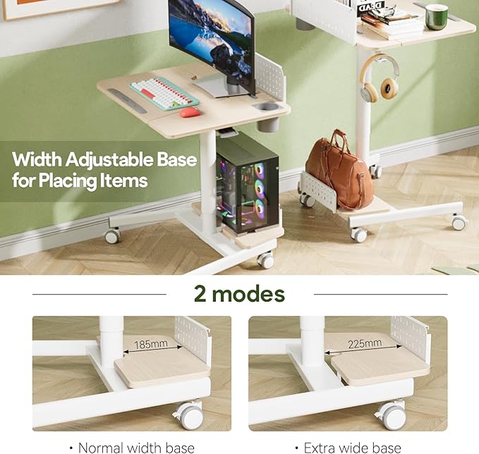 JOY worker Mobile Standing Desk with 60° Tiltable Desktop, 28" Height Adjustable Rolling Desk, DIY Pegboard & Storage Base, Portable Laptop Desk with 4 Lockable Wheels for Home Office, Oak