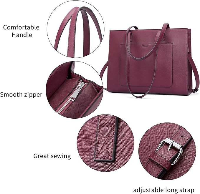 Telena Laptop Tote Bag for Women, 15.6 Inch Shoulder Tote Bag Leather Briefcase for Women, Large Capacity Handbag Bags