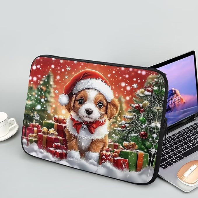 Christmas Dog Laptop Protective Sleeve for Women 12 inch Computer Sleeve Bag Lightweight Zippered Pouches Lap Top Case Suitable for Daily Use Travel School Office Organizers Bag
