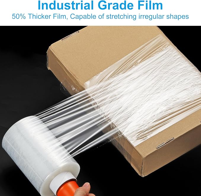PATIKIL 4" x 656 Feet Stretch Wrap Roll, 4 Pack 80 Gauge/20 mic Thick Mini Shrink Stretch Film Industrial Clear Plastic Wrap with Handle for Box Packing Shipping Moving