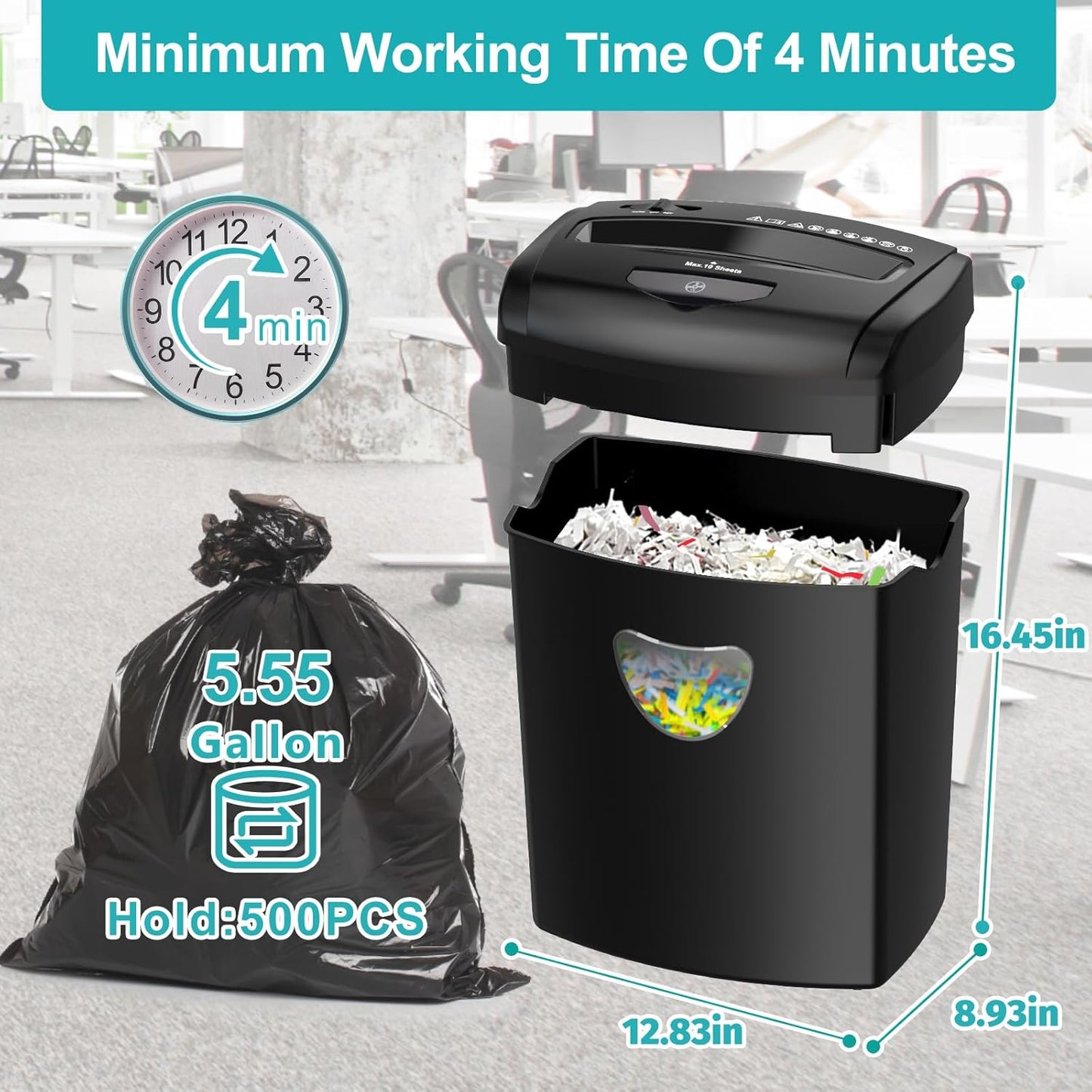 Woolsche 12-Sheet Cross Cut Paper Shredder with Large 5.55-Gallon Basket - P-4 Security, 3-Mode Shred for Cards/CDs/Staples/Clips - Jam Proof System for Office (ETL Certified)