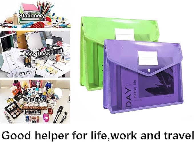 YoeeJob Plastic File Folders Legal Size Expandable Document Folder with Snap Button Closure, A4 Expanding File Wallet Envelopes Pouch with Label Pocket, 10 Packs, Muti-colored