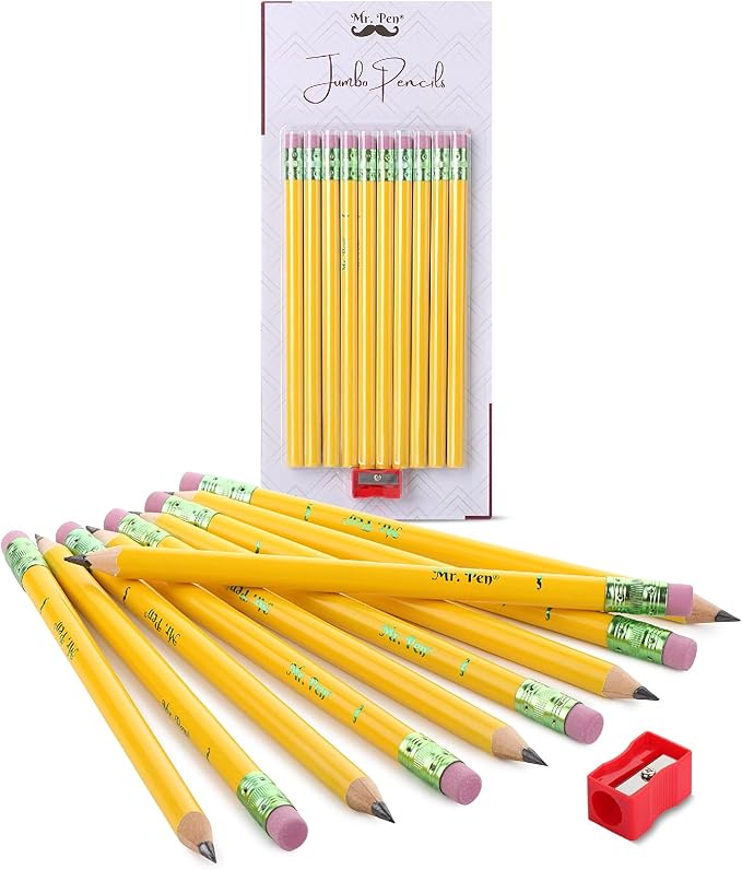 Mr. Pen- Jumbo Pencils, 10 Pencils and 1 Sharpener, Big Pencil, Fat Pencils, Jumbo Pencils for Preschoolers, Fat Pencils for Kindergarten, Thick Pencils, Big Pencils for Preschoolers, Large Pencil.