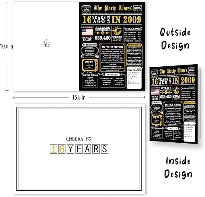 Jumbo 16th Birthday Card, Funny Gifts for 16 Year Old Girls Boys, Happy 16th Birthday Gifts Ideas for Girl Boy, Unique 16 Birthday Decorations for Daughter Son