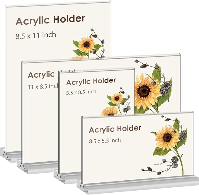 newnewshow Acrylic Sign Holder 5.5x8.5 Inch 3 Pack Vertical T Shape Double-Sided Desktop Display Holder. (Optional 8.5x11 8.5x5.5 5x7 Horizontal and Vertical)