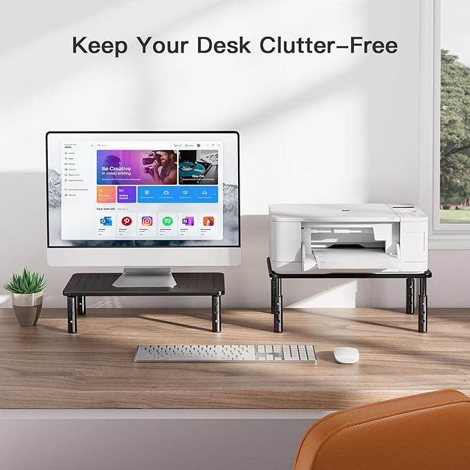 HUANUO Monitor Stand for Desk, Computer Monitor Stand Height Adjustable, Monitor Riser for 2 Monitors, Laptop Stand for Desk, 2 Pack, Black