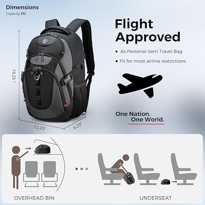 Swissdigital Design Large Business Laptop Backpack with Smart USB Charging Port, Travel Backpack Fits 15.6 inches laptops, Water Repellent College Backpack for Men Women (VECTOR SD803-02 Black/Grey)