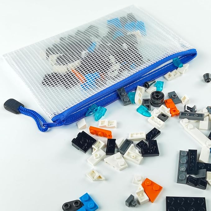 AUSTARK 20Pcs Board Games Storage Bags, PVC Mesh Zipper Pouches, Zippered File Bags, Plastic Waterproof Storage Bags for Office School Home Travel Cosmetic (B6 Size 7.6 x 5.3 Inches, White and Blue)