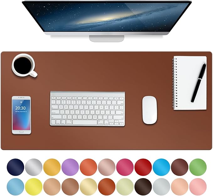 Boutilon Leather Desk Pad 30" x14",Non-Slip Mouse Pad,Office Desk Mat,Waterprooft PU Leather Desk Blotter,Desk Pad Protector,Desk Writing Pad for Home Office Decor (M-Brown)