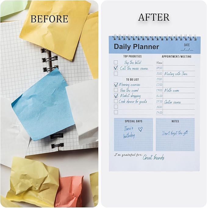 Daily Planner Notebook, To Do List Notepad, Spiral Notebook, Undated-52 Sheets-6.5" x 9.8" Checklist, Notebooks for Work, Personal Organizer Notepad, Daily Task Notebook (Blue)