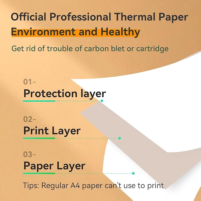 A4 Thermal Printer Paper 4 Roll, 8.3 inches Wide, Fax Paper, Compatible with PeriPage A40, M08F, MT810 and Other Portable Thermal Printers (4 Rolls | 8.3''x23')