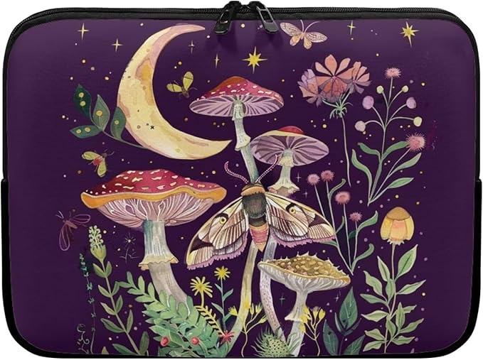 Mushroom Laptop Protective Sleeve for Girls Boys 12 inch Laptop Covers with Large Capacity Lap Top Case Lightweight Computer Sleeve Bag Suitable Gifts for Holidays Tablet Bag Moon