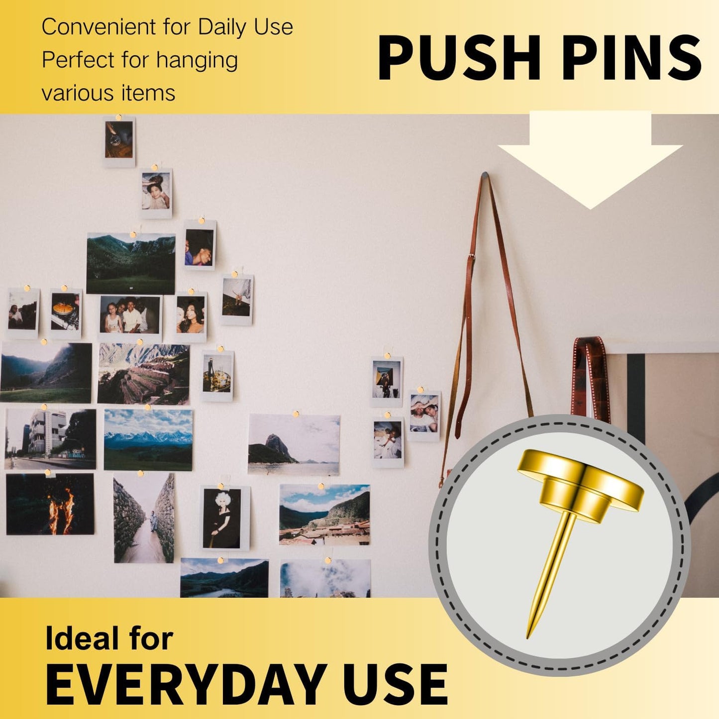 30 PCS Metal Gold Push Pins for Wall Clear Thumb Tacks for Walls Flat thumbtacks Push pin for Bulletin Board Shadow Box Display Thumbtack for Cork Board (Gold)