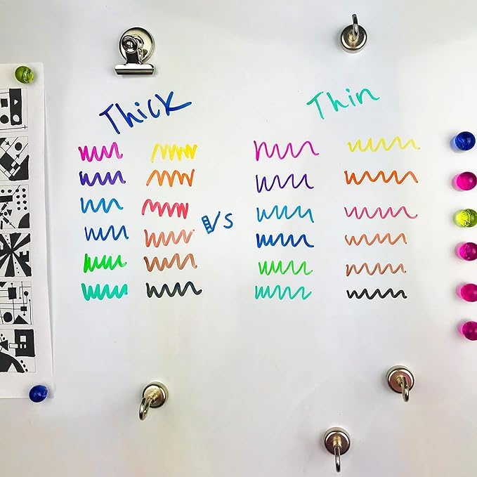 Artellius 120 Bulk Pack of Dry Erase Markers (12 ASSORTED COLORS W/ 21 EXTRA BLACK) - Thick Barrel - Perfect Pens For Writing on Whiteboards, Dry-Erase Boards, Mirrors, & All White Board Surfaces