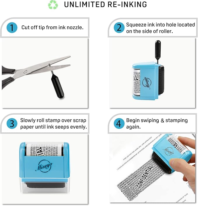 Miseyo Wide Roller Stamp Identity Theft Stamp 1.5 Inch Perfect for Privacy Protection - 3Pack Set (Blue)