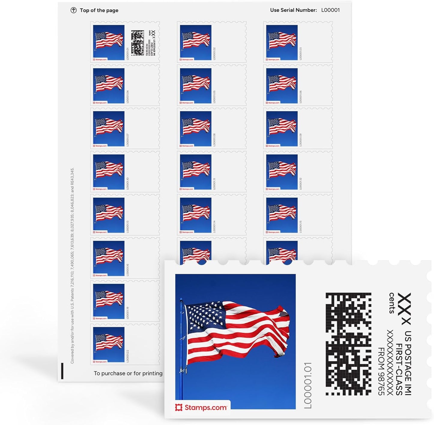 Flag NetStamps 1200-Pack (50 Sheets) Printable Postage Labels (Stamps.com Subscription Required) - Print Approved Postage - Inkjet & Laser Printers - Business, Personal, Home