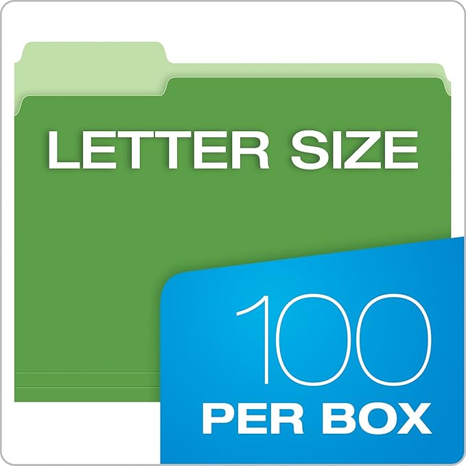 Pendaflex Two-Tone Color File Folders, Letter Size, 1/3 Cut, Bright Green, 100 Per box (152 1/3 BGR)