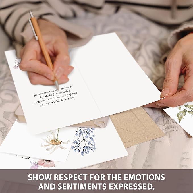 AUDREE 20 Pcs Funeral Thank You Cards with Envelopes Message Inside and Matching Stickers - Bulk 4×6 Watercolor Single Flowers Bereavement Thank You Cards For Funeral