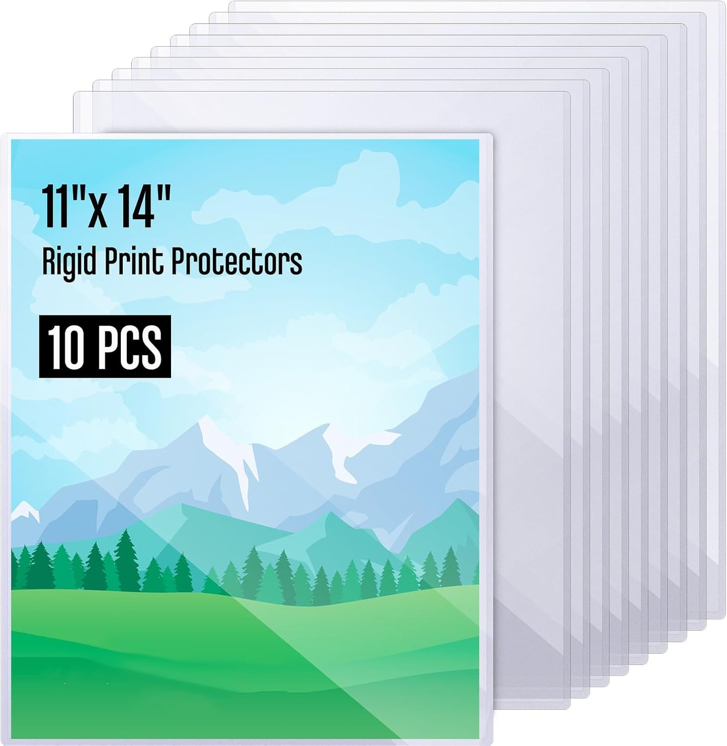 Henoyso 10 Pcs 11x14 Inch PVC Rigid Print Protectors, Heavy Duty Hard Plastic Poster Sleeves for Prints, Magazines, Photos & Paper, Ideal Rigid Menu Covers Paper Page Protectors