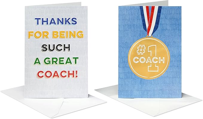 American Greetings Thank You Cards with Envelopes For Coach, Number 1 Coach Medal (8-Count)