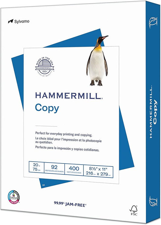 Hammermill Printer Paper, 20 lb Copy Paper, 8.5 x 11 - 1 Small Pack (400 Sheets) - 92 Bright, Made in the USA