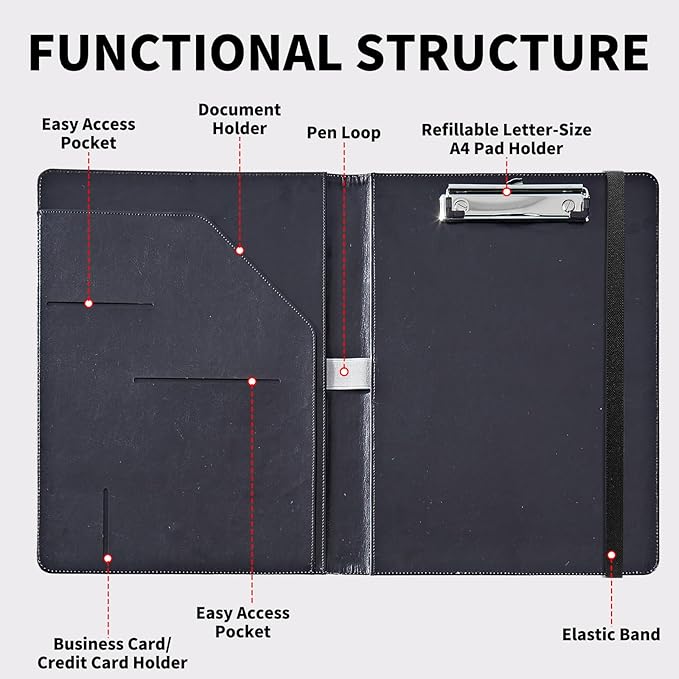 Padfolio Folder with Clipboard,Portfolios Organizer Clipboards with Storage Clipboard Writing Pad PU Leather Conference Document Organizer with Business Card Holder,Moonflower