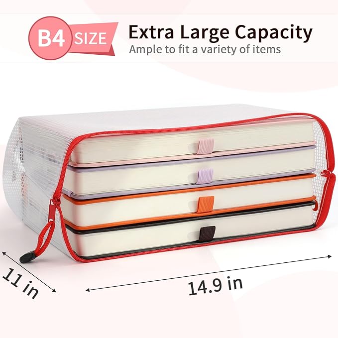 Umriox Mesh Zipper Pouch, 14.9x11.0 in (12 Colors, 12 Packs), Extra Large Zipper Bags, Waterproof Zipper Pouches for Office Supplies, Puzzles, Board Game Storage & Cross Stitch Projects