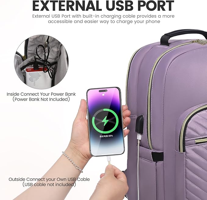 LOVEVOOK Laptop Backpack for Women 17.3 inch,Cute Womens Travel Backpack Purse,Professional Laptop Computer Bag,Waterproof Work Business College Teacher Bag Carry on Backpack with USB Port,Taro Purple