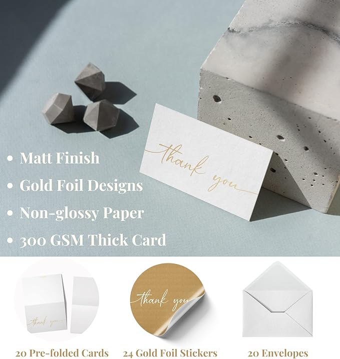 Thank You Card | Matte Gold Foil 20 Pack