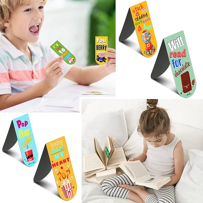 48 Pack Scented Bookmarks Magnetic Scratch and Sniff Bookmarks Fruit Food Bookmarks for Kids Cute Bookmarks with Sayings Christmas Bookmarks for Kids Students Teens Teachers (Mixed Flavor)