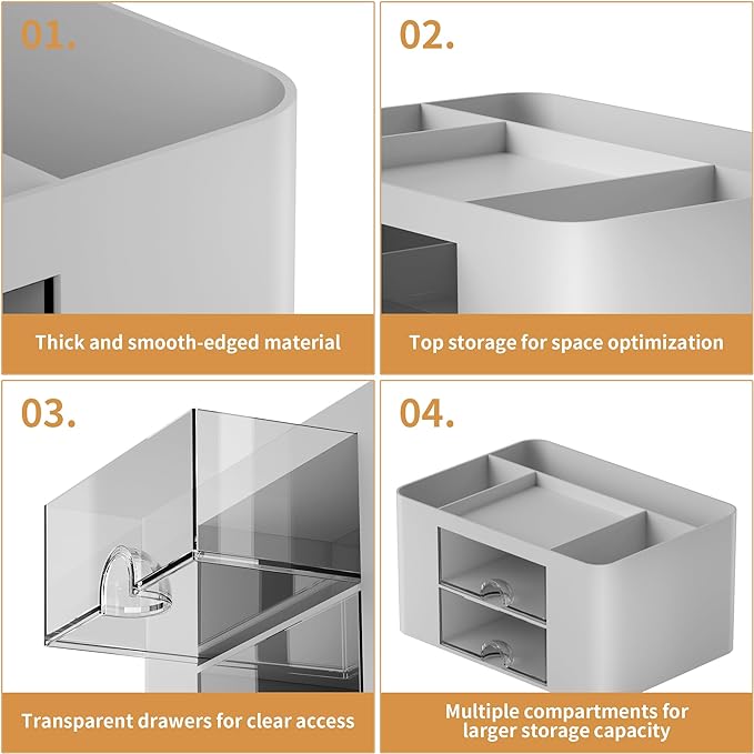 Marbrasse Pen Organizer with 2 Drawer, Multi-Functional Pencil Holder for Desk, Desk Organizers and Accessories with 5 Compartments + Drawer for Office Art Supplies (Grey)