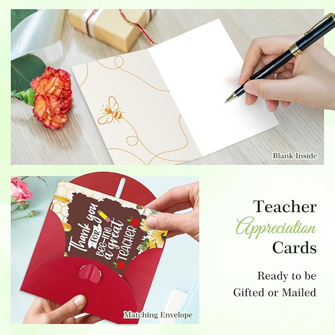 FaCraft Teacher Appreciation Cards, Thank You Cards with Envelopes, 4 x 6,Thank You for Helping Me Grow, for Preschool Kindergarten Teacher Gift Card from Kids Students Daycare (Honey)