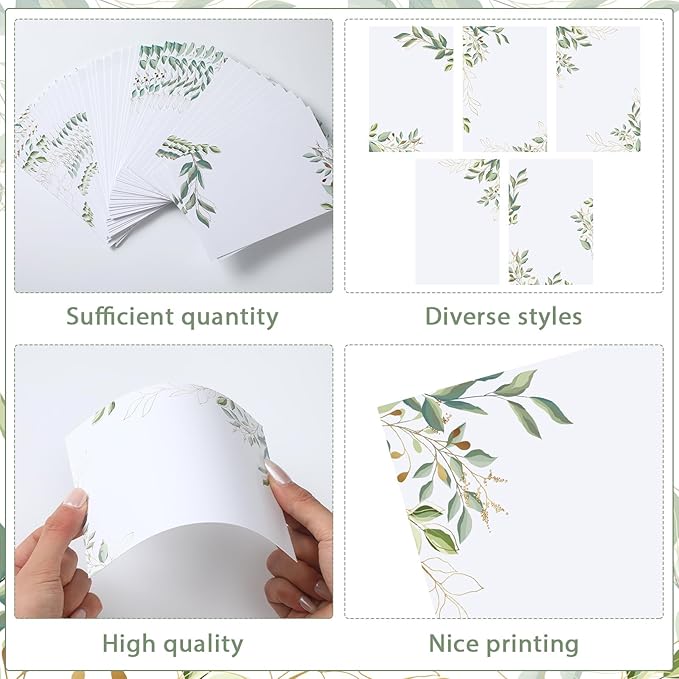 PerKoop 50 Pcs Blank Note Cards Decorative Notecards 4x6in Greenery Floral Notecards Printer Paper Cardstock Cards for Wedding Office DIY Drawing Thank Greeting Supplies(Eucalyptus)