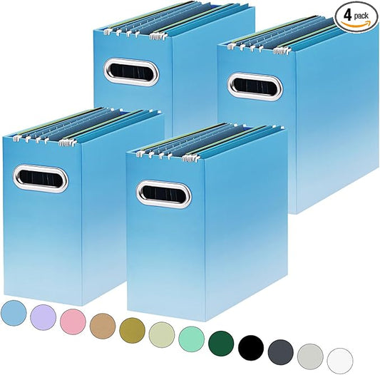 Oterri File Organizer, Small Storage Box, Cardboard File Folder Organizer, Collapsible File Box, Hanging File Organizer for Letter Size, Portable File Box, Only Box (Gradient Light blue,4 Packs)