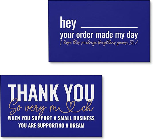 ITZAMNA Thank you for supporting small business cards Customer appreciation note cards Pink Script with Heart Pack of 100 Blue