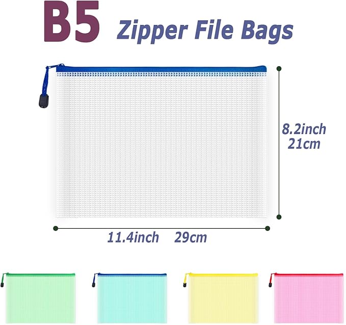 AUSTARK 20 Pcs Zipper File Bags, Plastic Mesh Pouch, Board Game Storage Bag, Waterproof Bags for Office School (B5 Size 11.4''x8.2'', Multicolored)