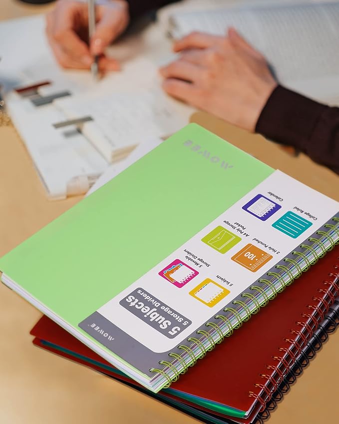 Spiral Notebook - 5 Subject Notebook, College Ruled Notebook With Dividers Pocket, Tabs Label (3PackMulti)