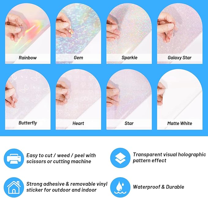 TECKWRAP Holographic Sticker Paper Clear Overlay Laminating Sheets Matte White Inkjet Printable Vinyl 8.26" x 11.69" A4 Size 36 sheets/Pack Laminate Sticker Film for Craft, Scrapbooking, Craft Cutters