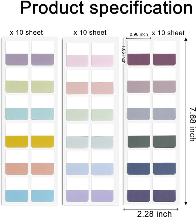 Potanro Sticky Book Tabs 360PCS Notebook Tabs Colorful Book Annotation Tabs Kit Writable Book Tabs Repositionable Color Page Markers Bible Tabs for Office Supplies