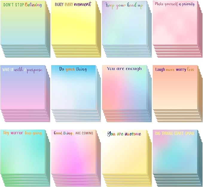Zonon 60 Pieces Inspirational Sticky Notes 3 x 3 Inch Motivational Fun Notepads Positive Gifts for Teacher Nurse Coworkers Work Studying Supplies (Watercolor Style)