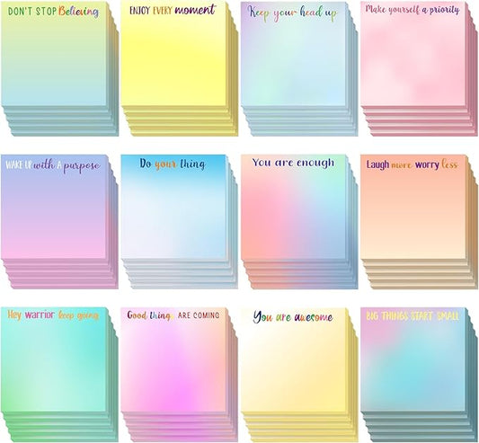 Zonon 60 Pieces Inspirational Sticky Notes 3 x 3 Inch Motivational Fun Notepads Positive Gifts for Teacher Nurse Coworkers Work Studying Supplies (Watercolor Style)