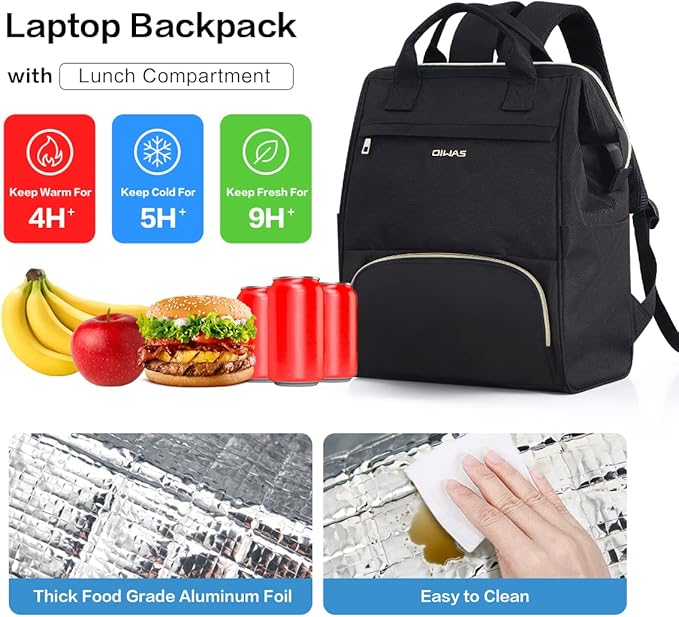 OIWAS Lunch Backpack for Women, 15.6 inch Laptop Backpack Insulated with USB Port for Men Travel Work Travel Picnics Hiking