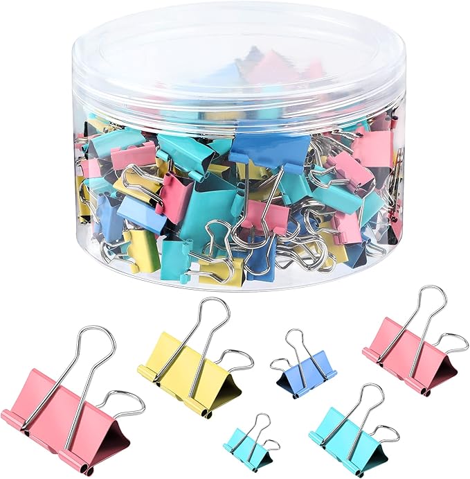 SANNIX 110 PCS Colored Binder Clips, X Large, Large, Medium, Small, Mini and Micro, Colorful Binder Clips Assorted Sizes Clips for Office Home School Supplies