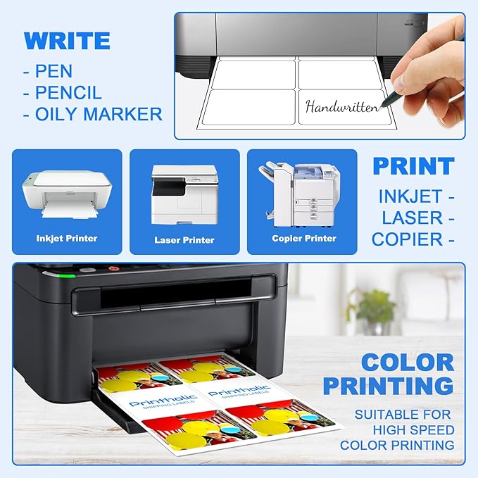 6 Per Sheet Label Address Labels 3-1/3" x 4" Self Adhesive Sheets Shipping Labels Easy Peel & Feed White Stickers for Laser & Inkjet Printers (500 Sheets, 3000 Labels)