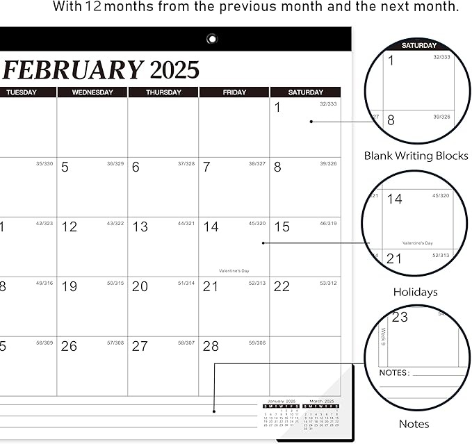 2025 Desk Calendar - 12 Monthly Desk Calendar 2025, JAN.2025 - DEC.2025, 14.6" x 11.5", Desk/Wall Calendar 2-in-1, Thick Paper with Corner Protectors, Hanging Holes, Large Daily Blocks