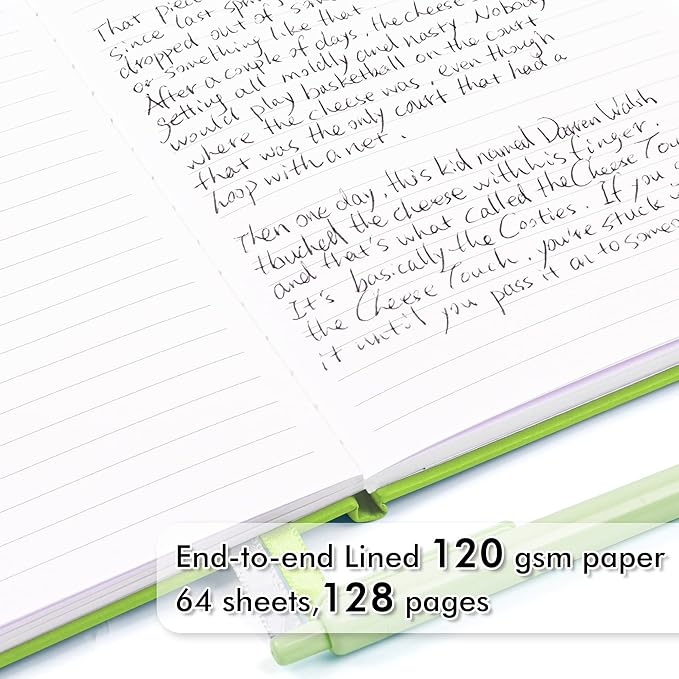 feela 3 Pack Notebooks Journals Bulk, Hardcover Notebook Classic Ruled Lined Journals with Pen Holder for Women Girls School Business Supplies, with 3 Black Pens, 120 GSM, 5.1”x8.3”, A5, Green