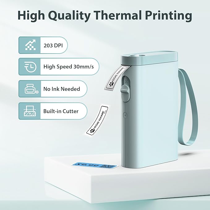P21 Label Maker Machine with Tape, Bluetooth Label Printer Thermal Mini Label Makers with Built-in Cutter and Multiple Templates, Portable Printers for School, Office, Home Use (Blue)