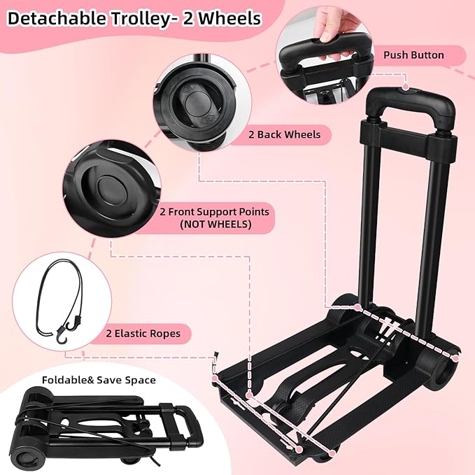 Rolling Teacher Tote Bag with Detachable Trolley, Wheeled Teacher Bag with 15 Inch Laptop Compartment, Soft Nylon Multifunctional Tote Bag with Wheels for Teaching& Office Supplies (Pink)